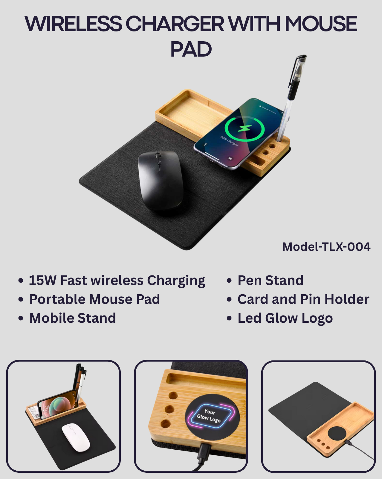 4-in-1 Wireless Charger With Mouse Pad and Glow Logo TLX-004