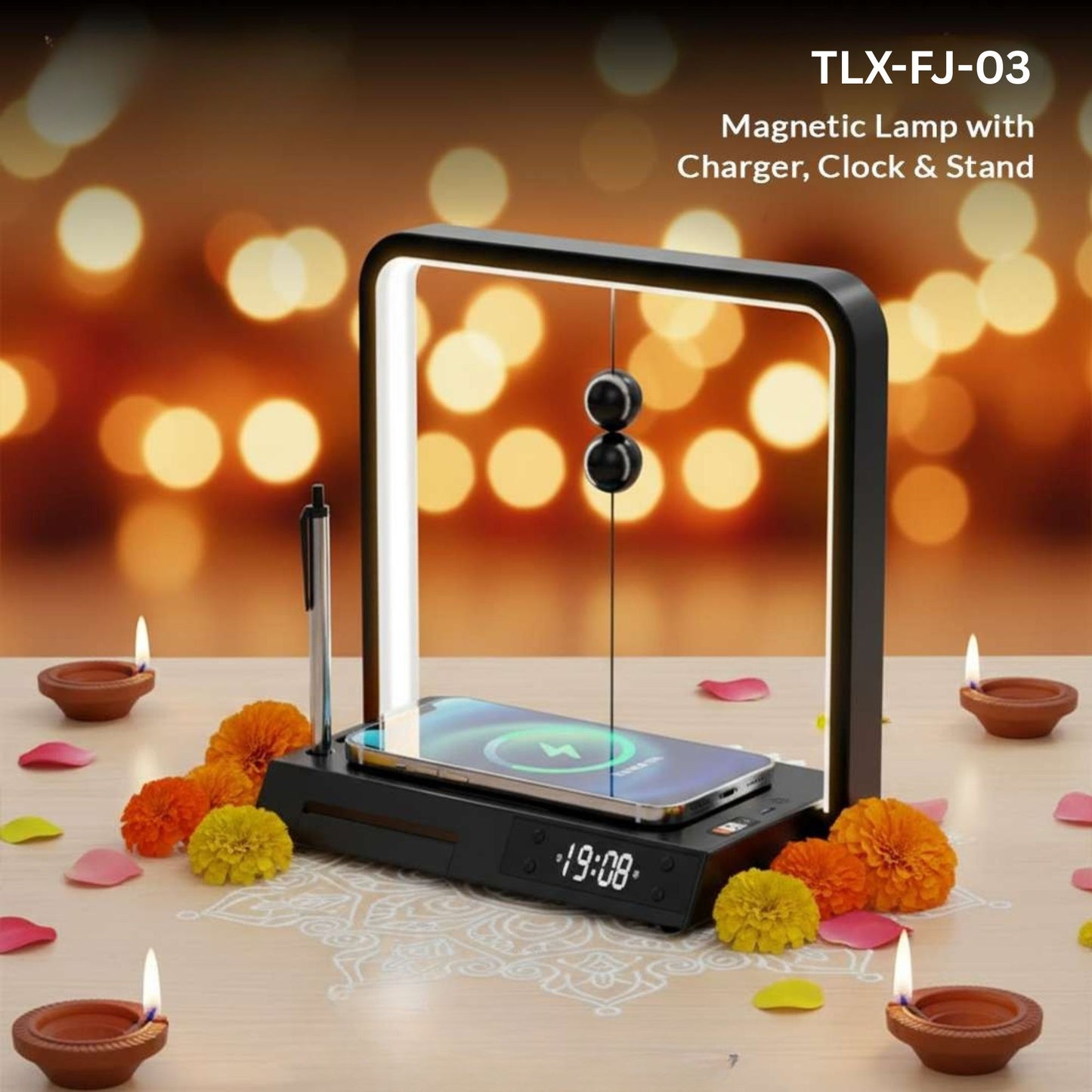Magnetic Lamp with Charger, Clock & Stand TLX-FJ-03