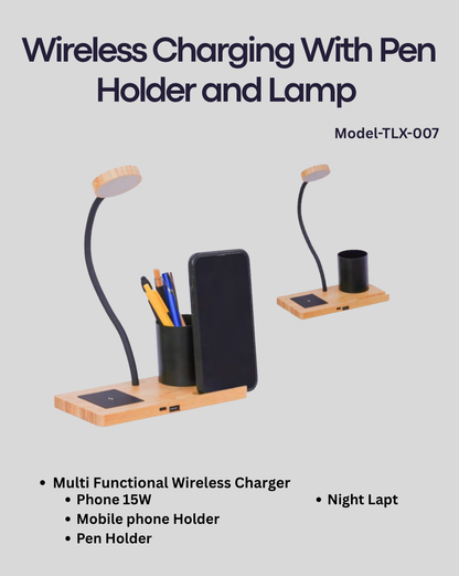 Multi Use Wireless Charger With Phone Holder , Pen Holder With Lamp TLX-007