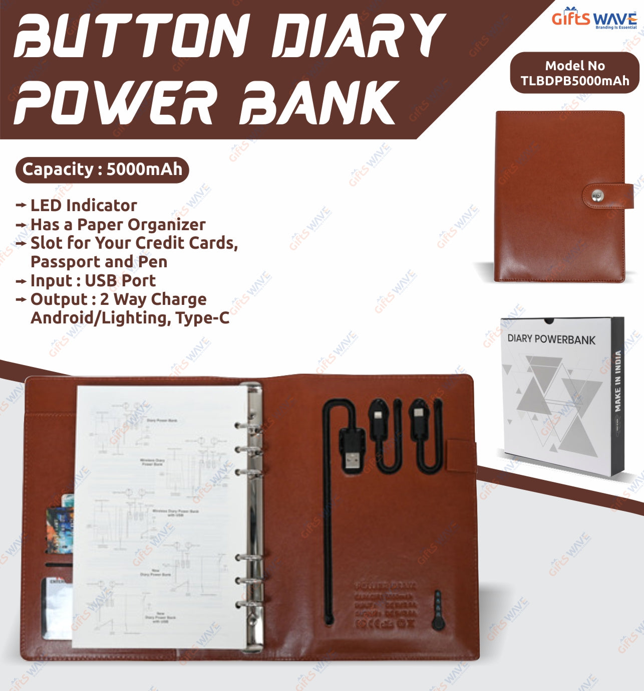 Note Book With Power Bank 5000 mAh