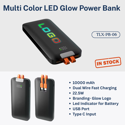 Multi Colored LED Glow Logo Power Bank 10000 mAh TLX-PB-06