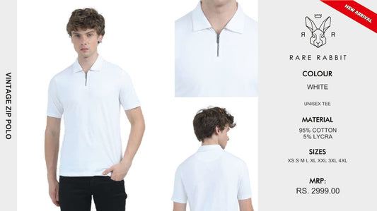 Rare Rabbit Vintage Zip Polo T-Shirt-White