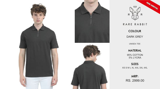 Rare Rabbit Vintage Zip Polo T-Shirt-Dark Grey