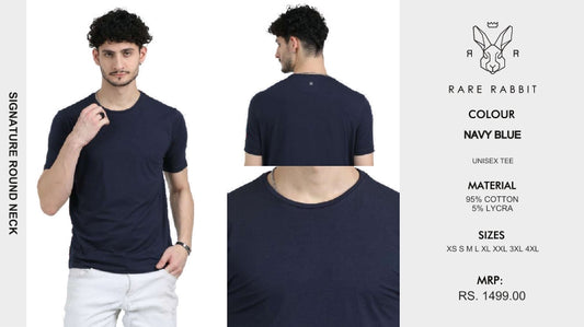 Rare Rabbit Signature Round Neck  Navy Blue