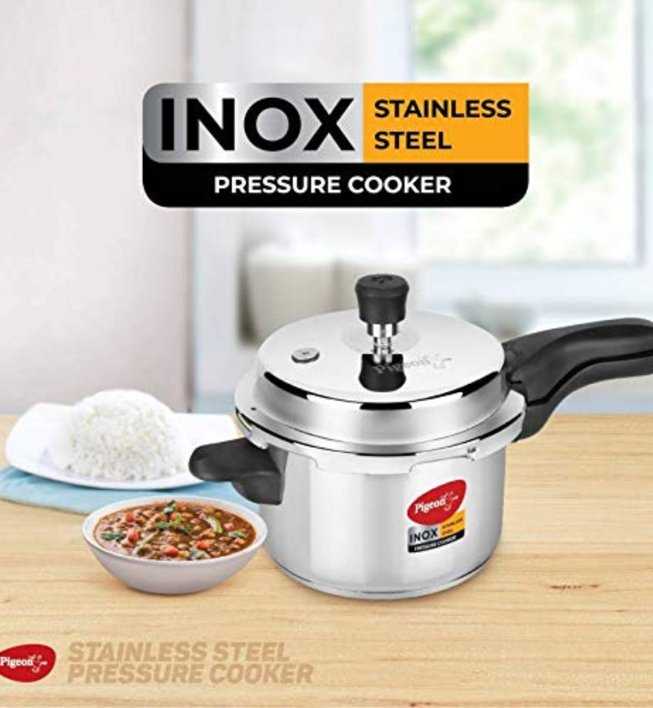 Pigeon Inox Plus Stainless Steel Pressure Cooker – 5L, Induction and Gas Compatible for Healthy Cooking