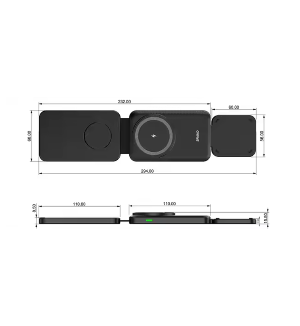 3 in 1 Wireless Charging Station For Mobile Phone , Earbuds , Smart Watch-Foldable Design TLX-006