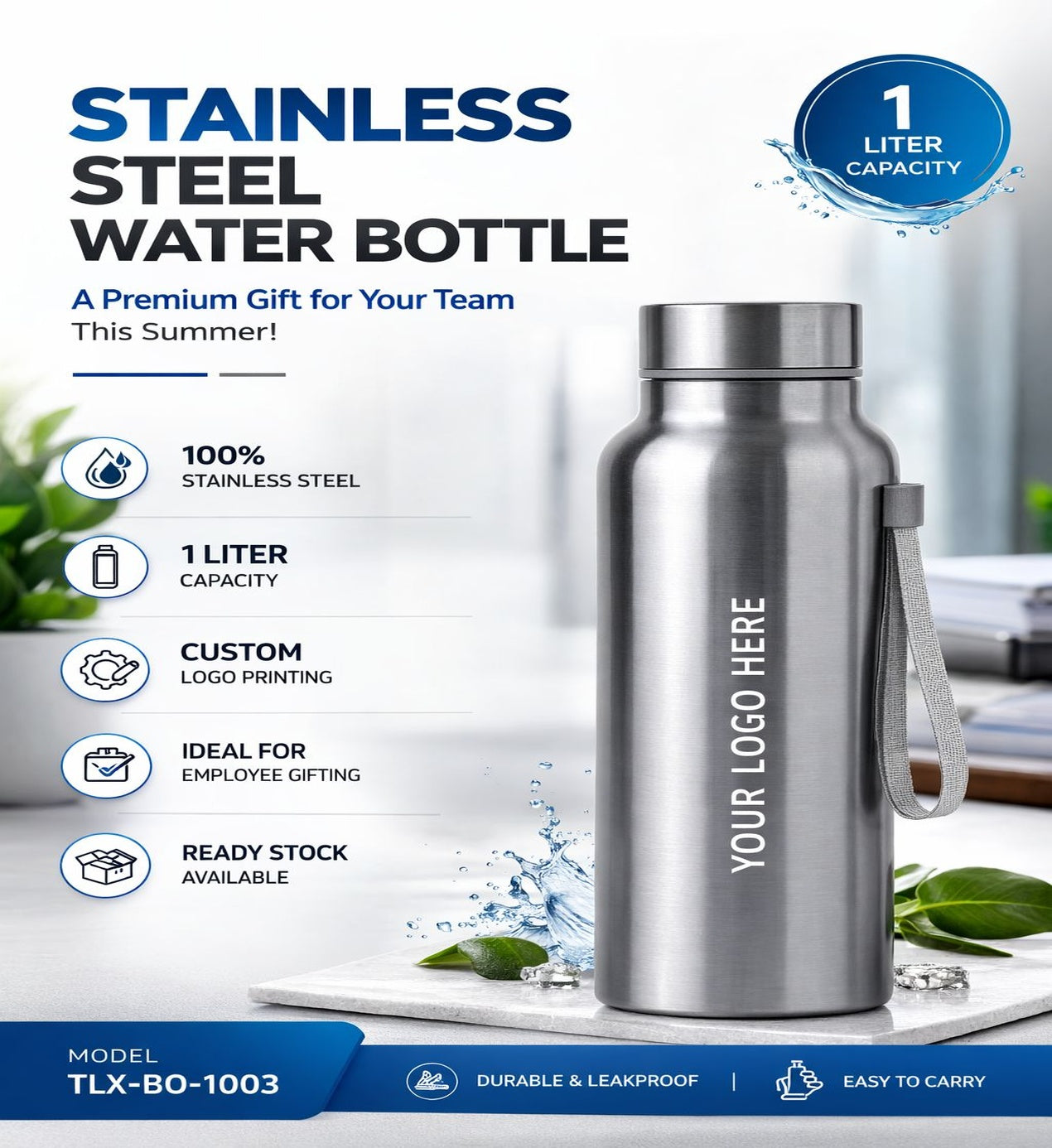 Stainless Steel Water Bottle 1000 ML TLX-