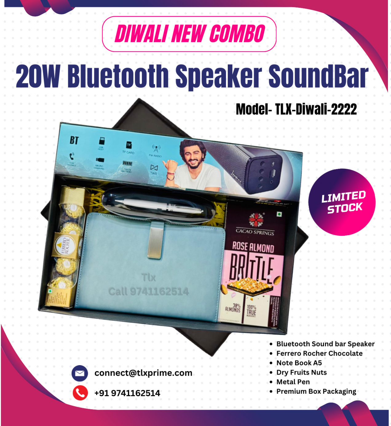 Diwali Festival Combo Gift Set With Premium Quality Bluetooth Soundbar 20watt