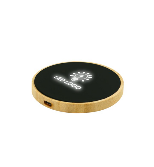 Bamboo Wireless With LED light up logo Tempered glass charger TLX-005